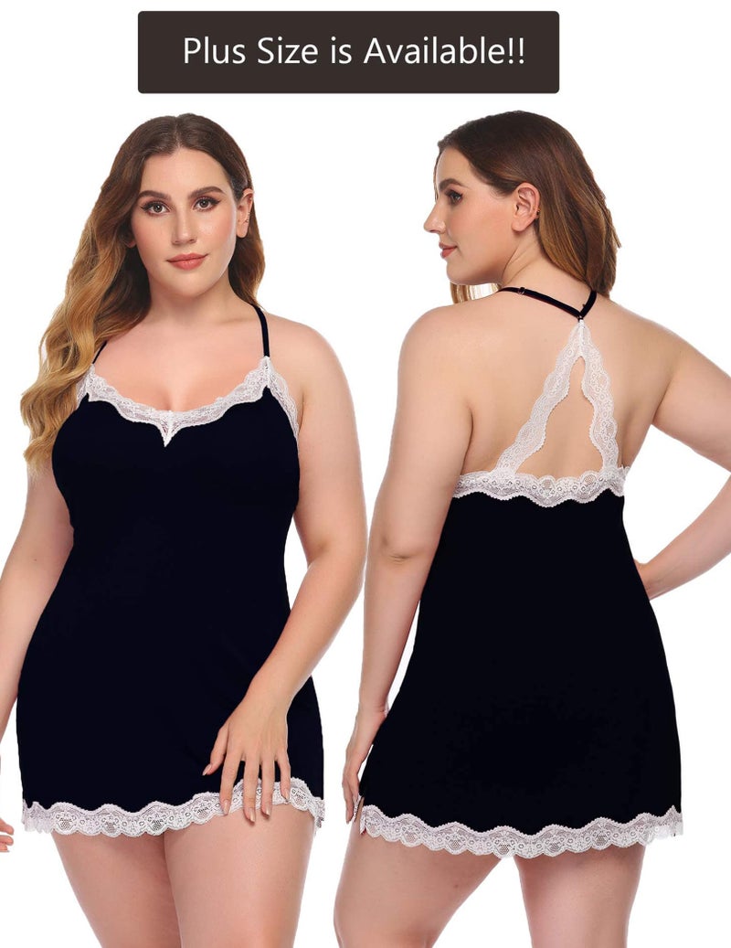 Avidlove Sexy Lingerie for Women Lace Chemise Slip Sleepwear (Black and Whiteï¼ŒL) - Image 4
